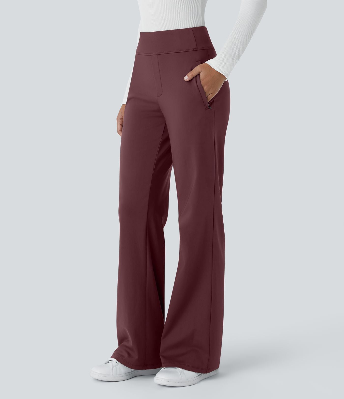 Pantalon tailleur évasé taille mi-haute Halara Flex™ DayStretch avec zip latéral et poches