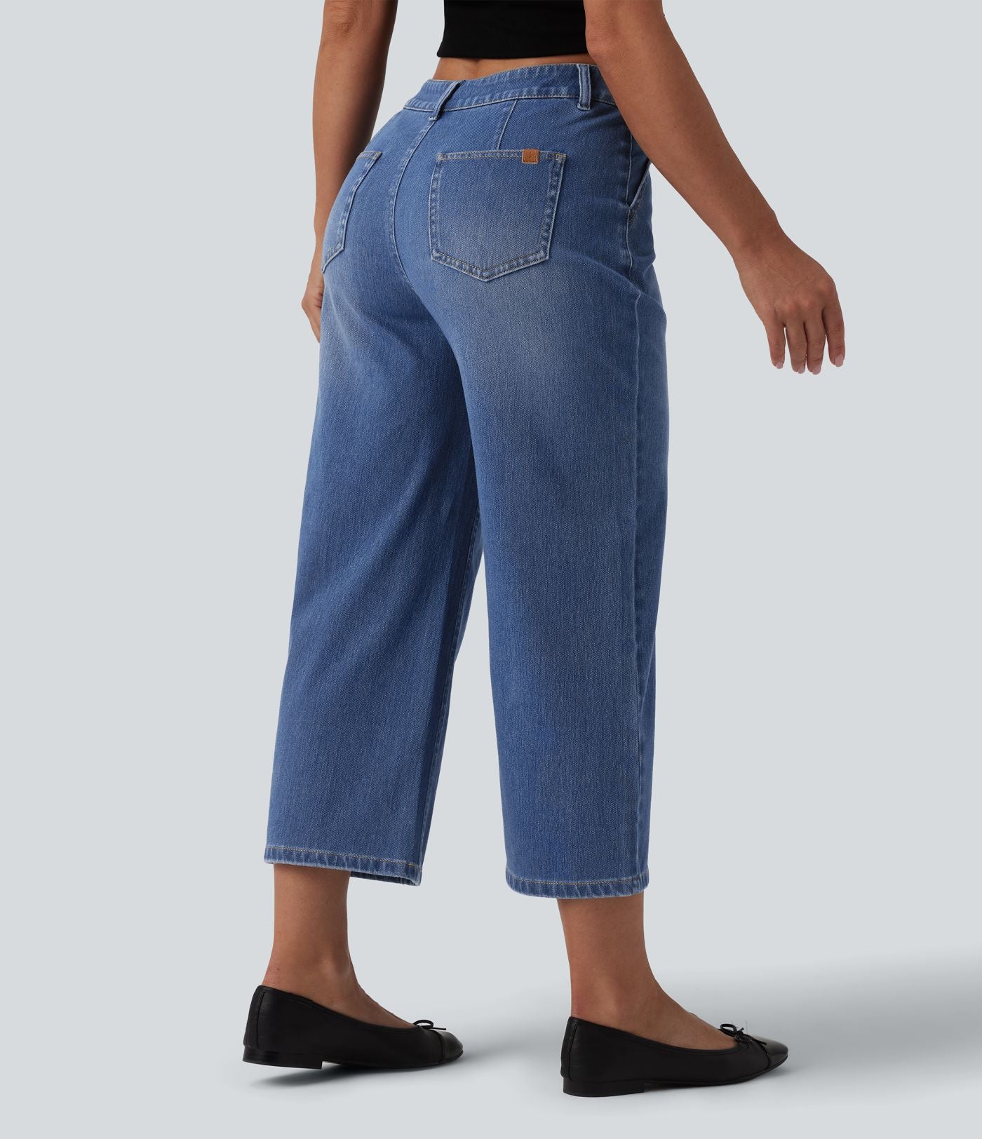 Jean Halara Flex™ décontracté délavé taille mi-haute coupe droite raccoucie avec poches