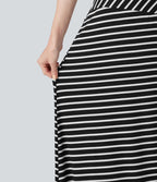Robe longue décontractée à rayures, asymétrique, sans manches, en maille côtelée, avec poche