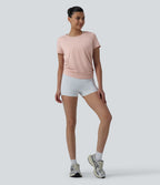 Haut sport yoga col rond manches raglan courtes dos découpé froncé