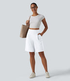 DayStretch Short tailleur bermuda plissé taille haute 25,5 cm avec poches