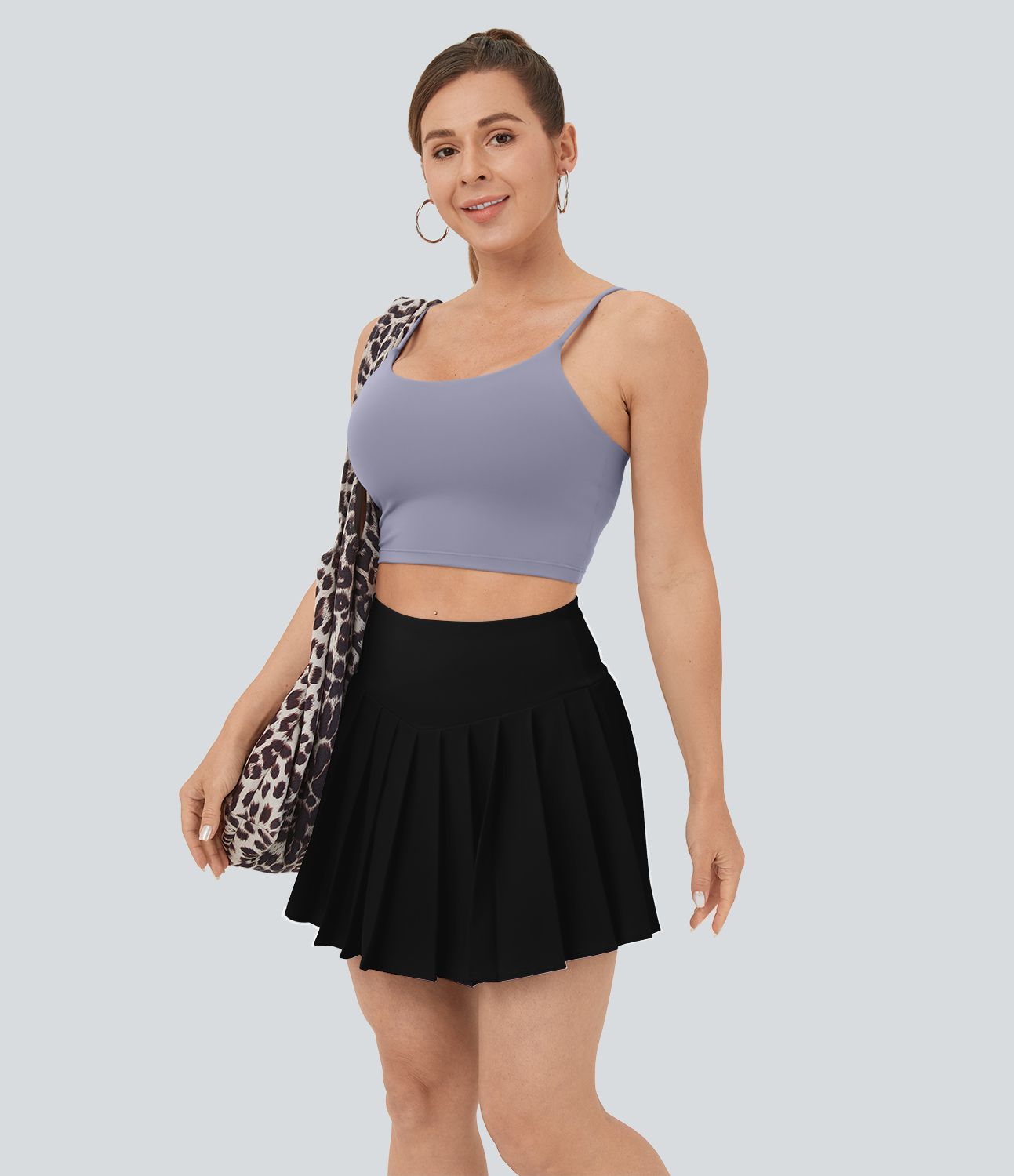 Breezeful™ Jupe Courte Casual Forme A 2 en 1 à Taille Haute avec Poches Latérales Plis et Séchage Rapide