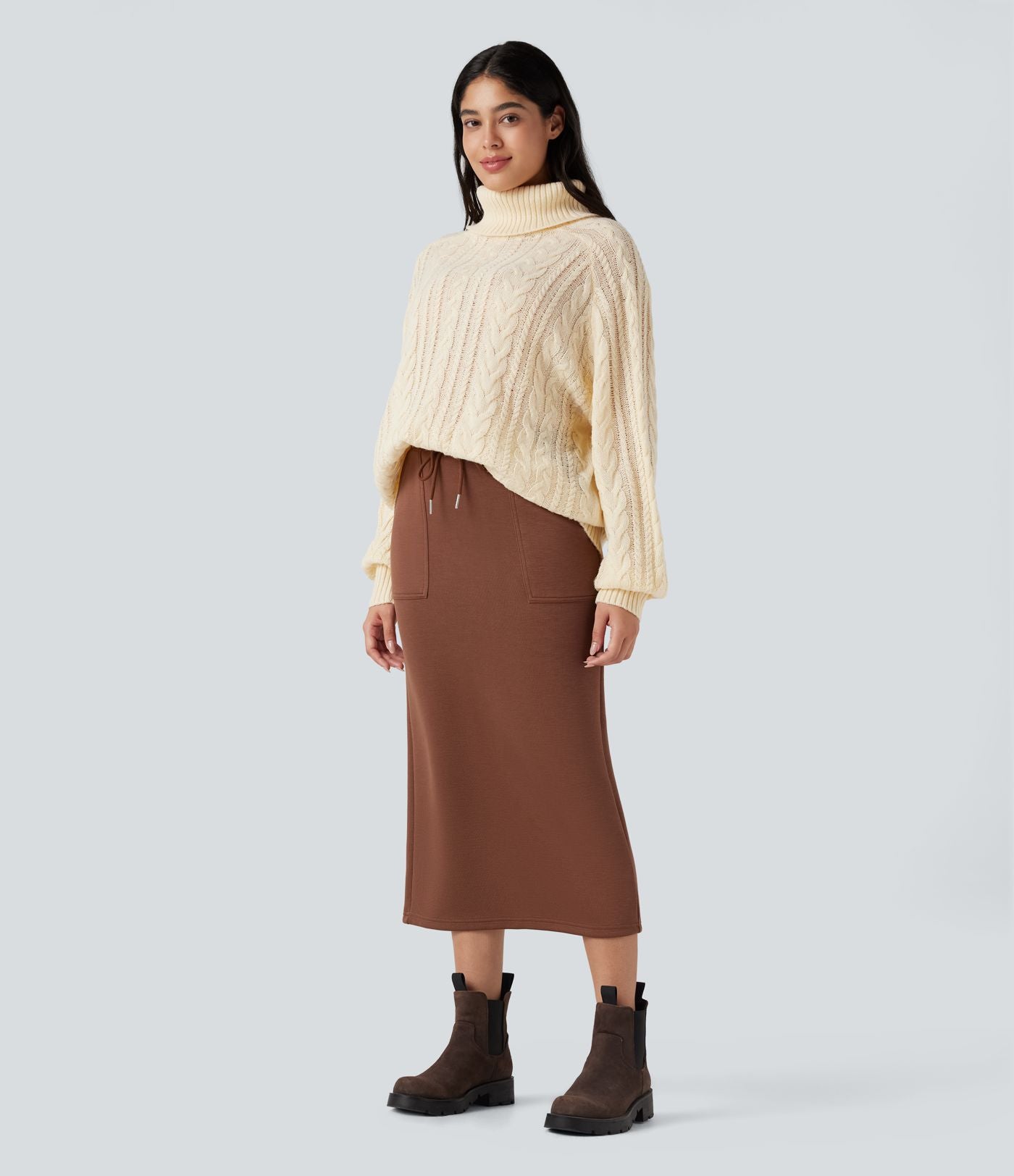 Pull col montant torsadé manches longues