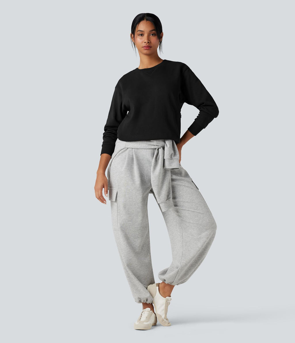 Sweat-shirt coton col rond manches longues avec poches