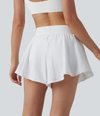 Short de bain 2 en 1 taille mi-haute ourlet arrondi fendu avec cordon de serrage et poches