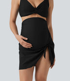 Bas de bikini de maternité 2-en-1 taille très haute avec fronces et ourlet asymétrique
