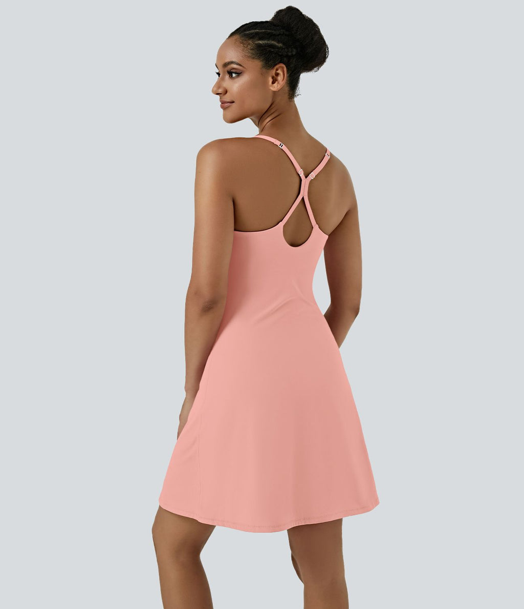 Softlyzero™ Airy Robe Sport de Yoga Plus Longue Dos Nu Découp Bretelles Réglables et Poches