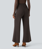 Pantalon tailleur taille haute évasé ample en ponte roma résistant