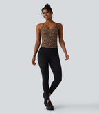 Halara UltraSculpt™ Débardeur de yoga imprimé léopard col rond échancré soutien-gorge intégré ourlet croisé