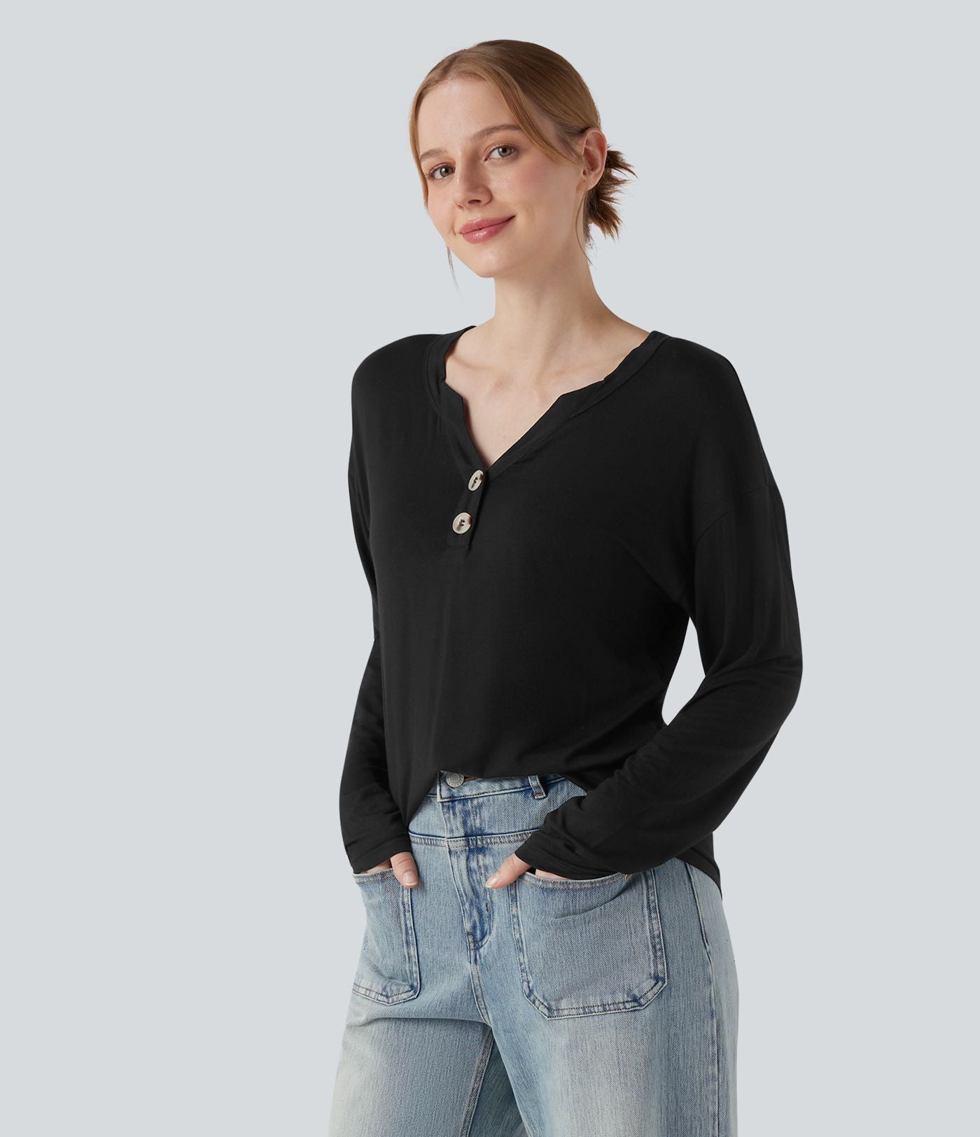 T-shirt col Henley à manches longues