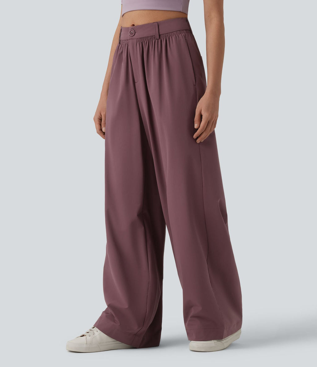 Pantalon casual ample taille mi-haute avec poches