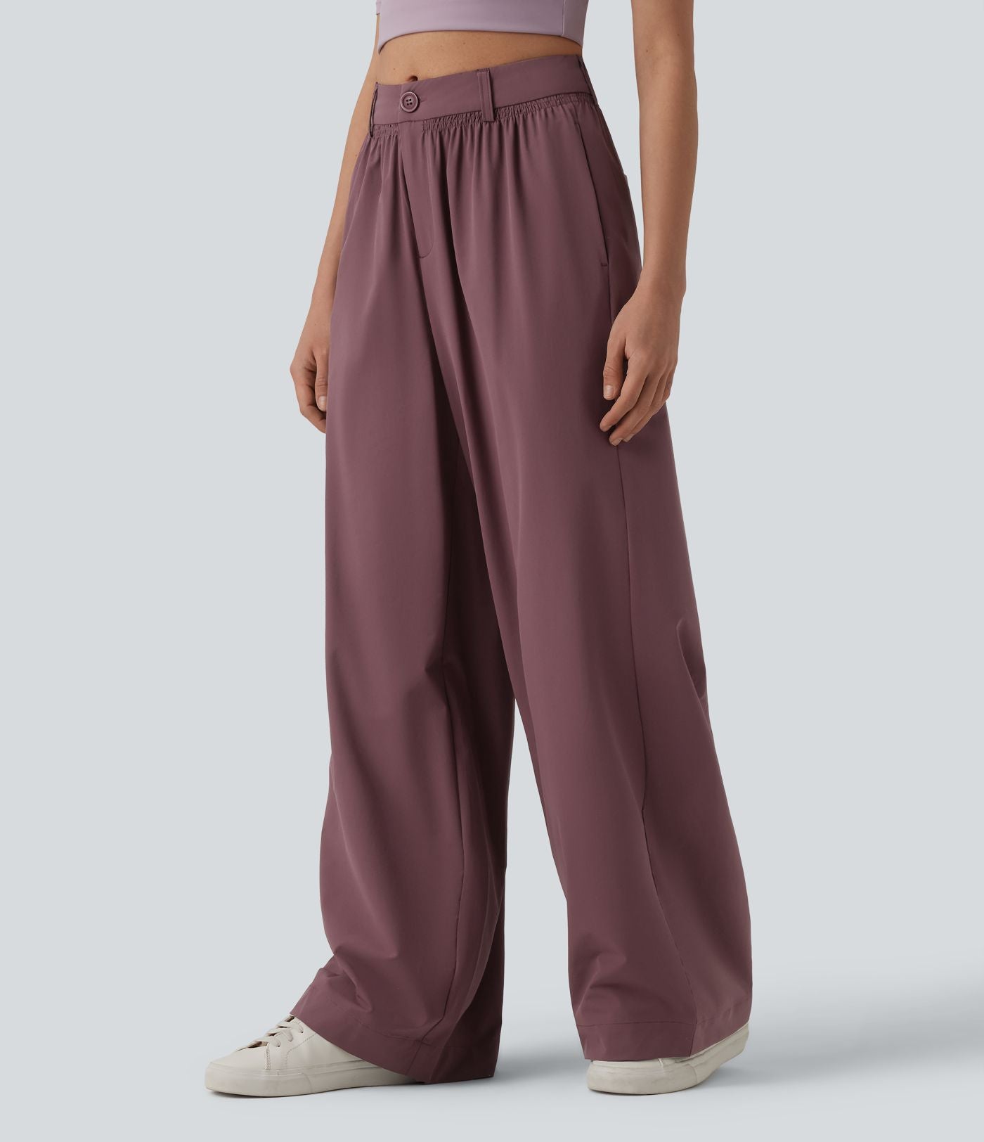 Pantalon casual ample taille mi-haute avec poches
