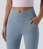 Halara Flex™ - Jean Ultra Evasé Tricot Extensible Lavé Poches Croisées Taille Haute