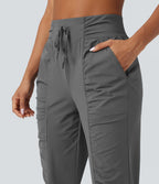 Jogging de danse fuselé froncé séchage rapide effet frais InstantCool taille haute avec cordon de serrage et poches, protection solaire UPF40+