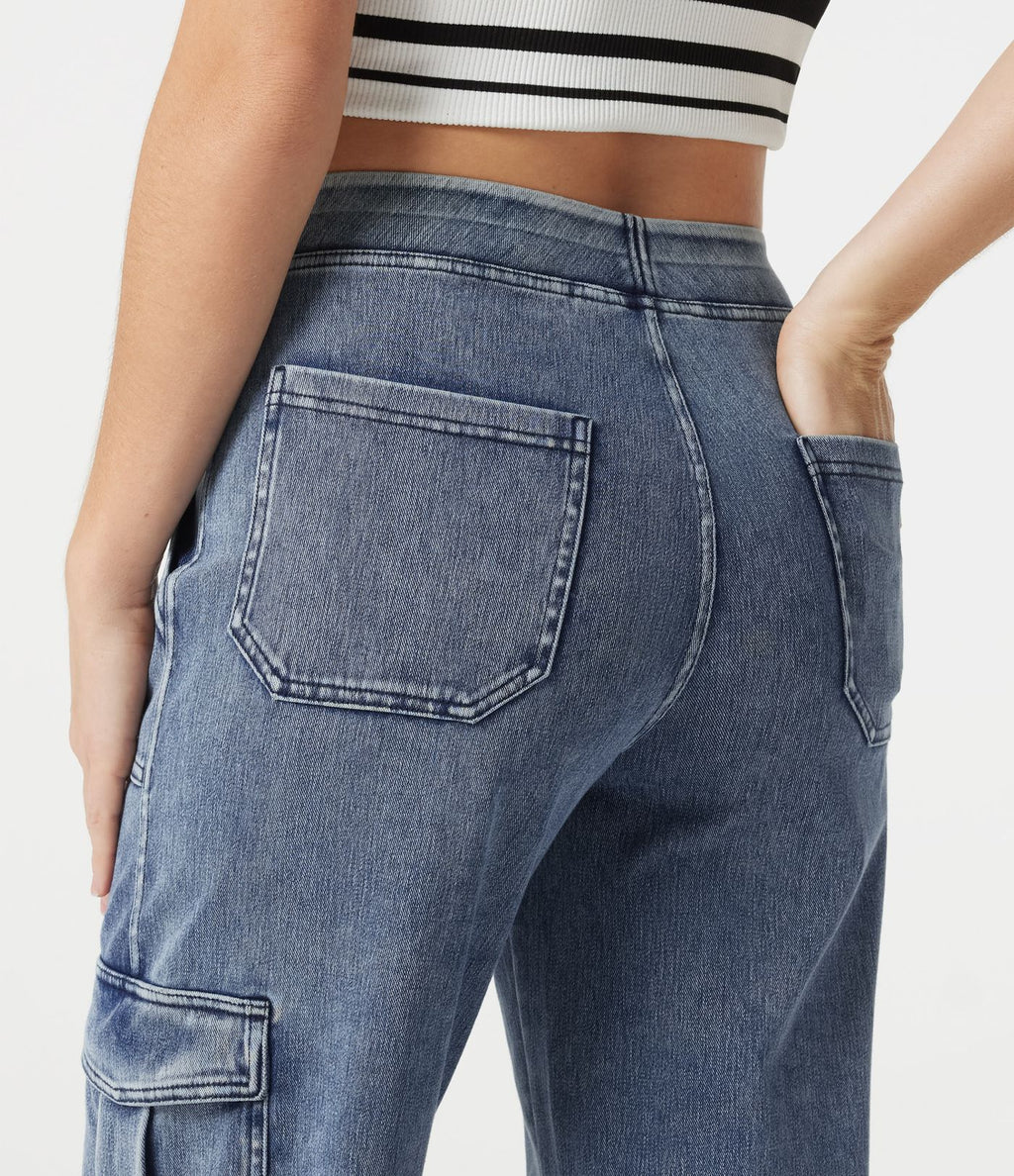 Jogging cargo casual en denim Halara Flex™ taille mi-haute avec poches