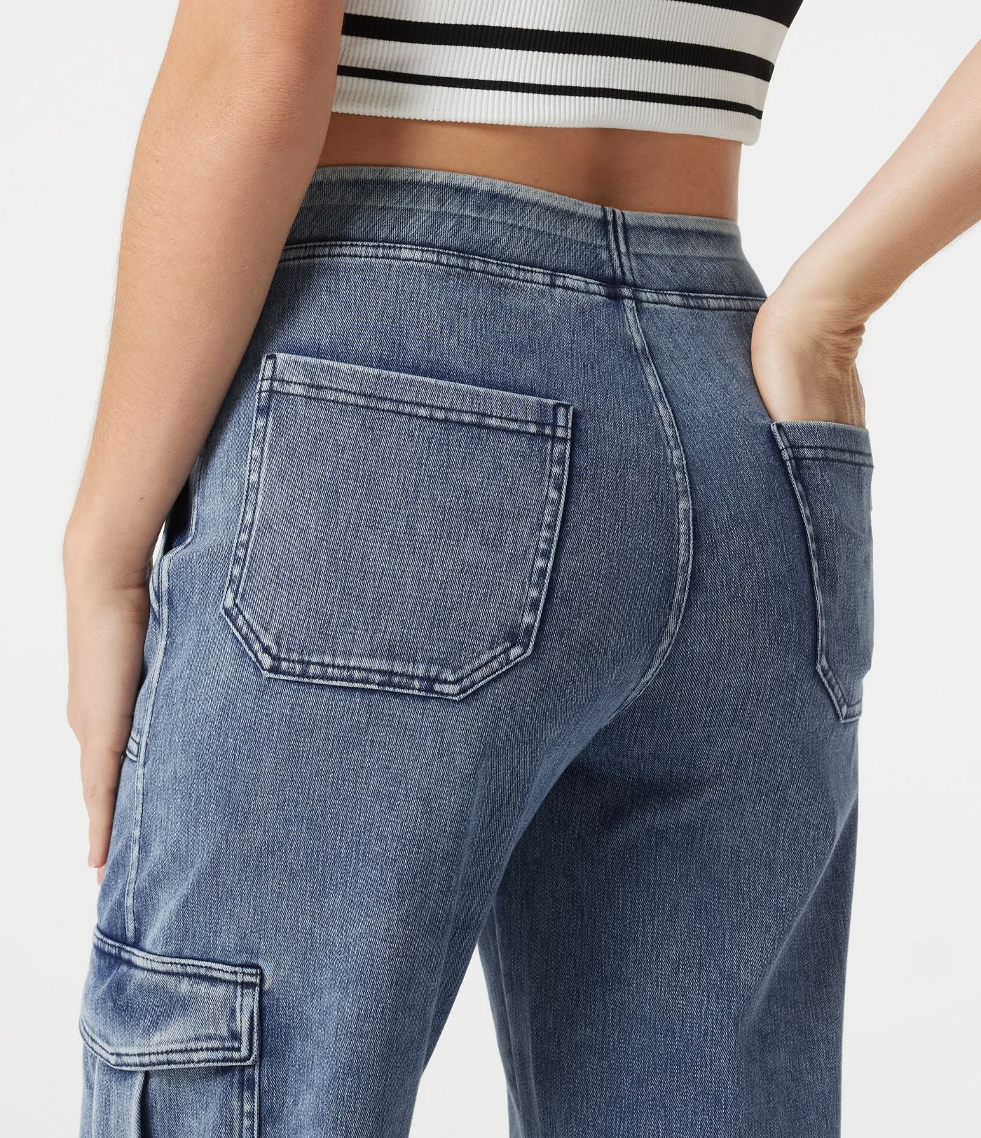 Jogging cargo casual en denim Halara Flex™ taille mi-haute avec poches