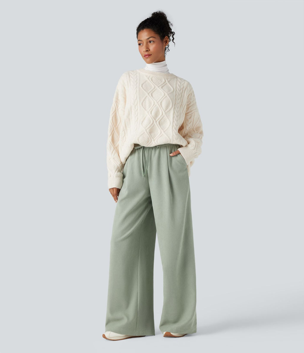 Pantalon large taille haute avec cordon de serrage et poches
