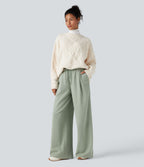 Pantalon large taille haute avec cordon de serrage et poches