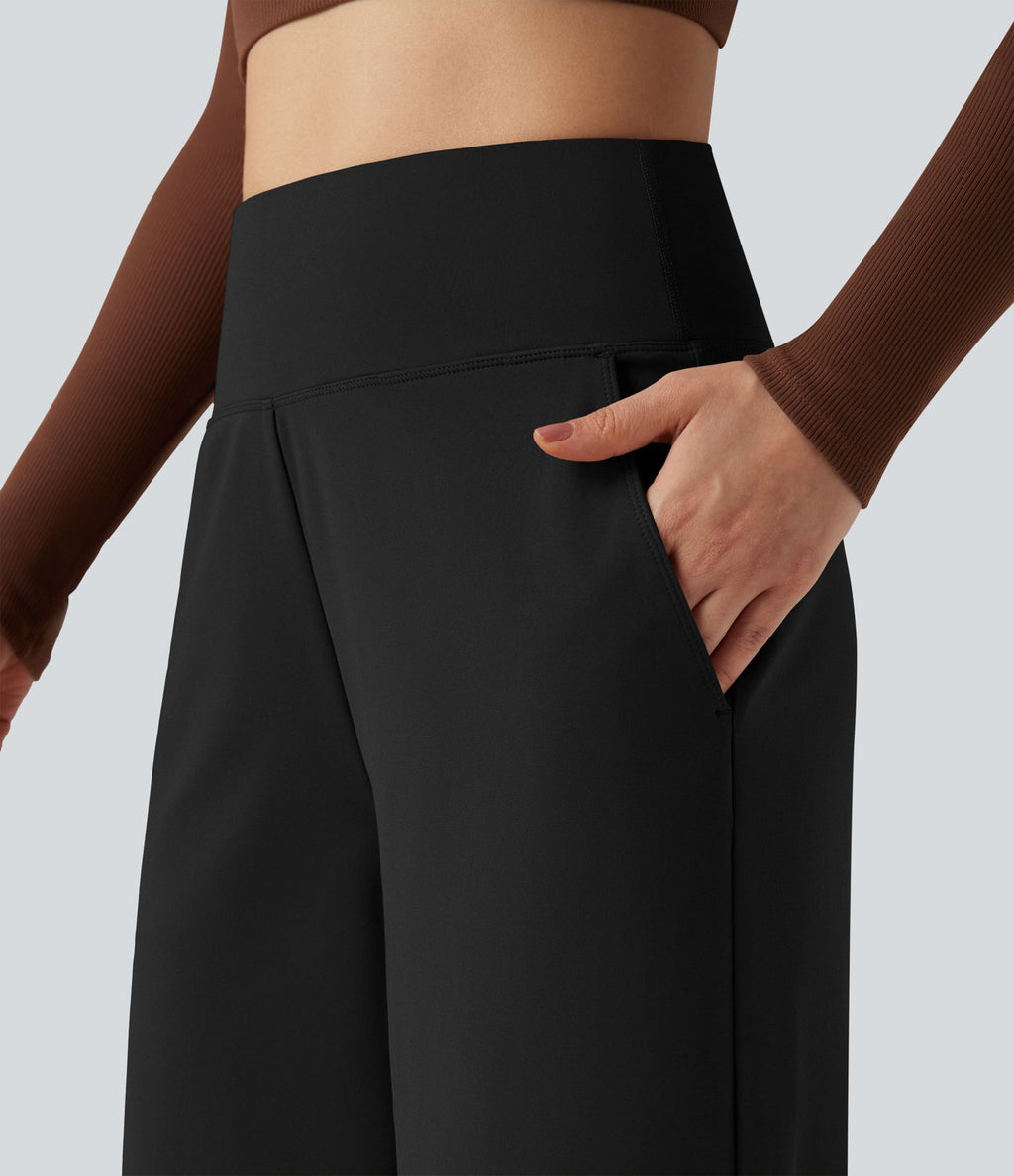 Pantalon de yoga large gainant taille haute avec poches