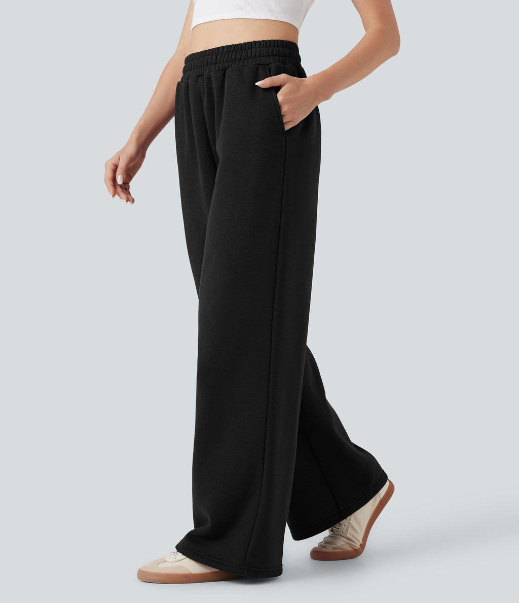 Pantalon jogging molleton coton taille haute avec cordon de serrage et poches