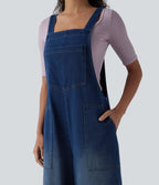 Salopette denim Halara Flex™ col carré effet délavé avec poches