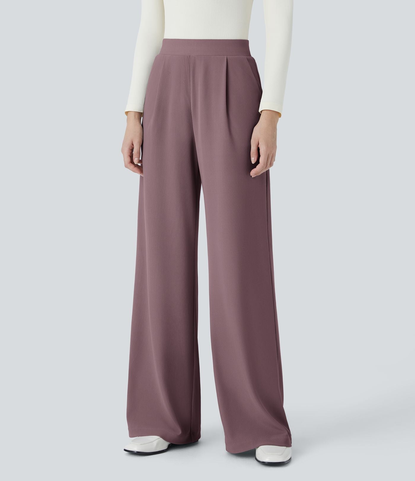 Halara Flex™ Pantalon Tailleur Évasé à Taille Haute Sculptant la Silhouette avec Poches Latérales Micro Waffle
