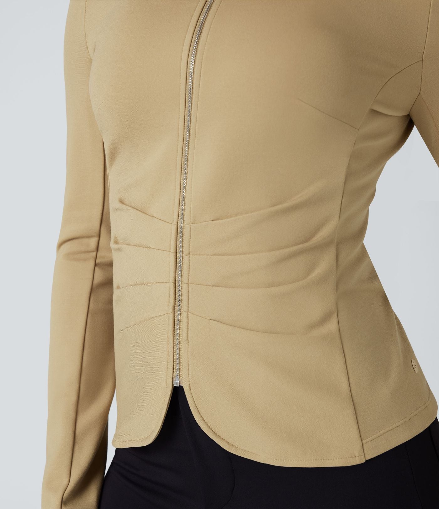 Blazer de travail col rond froncé zippé à manches longues