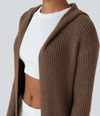 Cardigan long casual à capuche, manches longues et poches