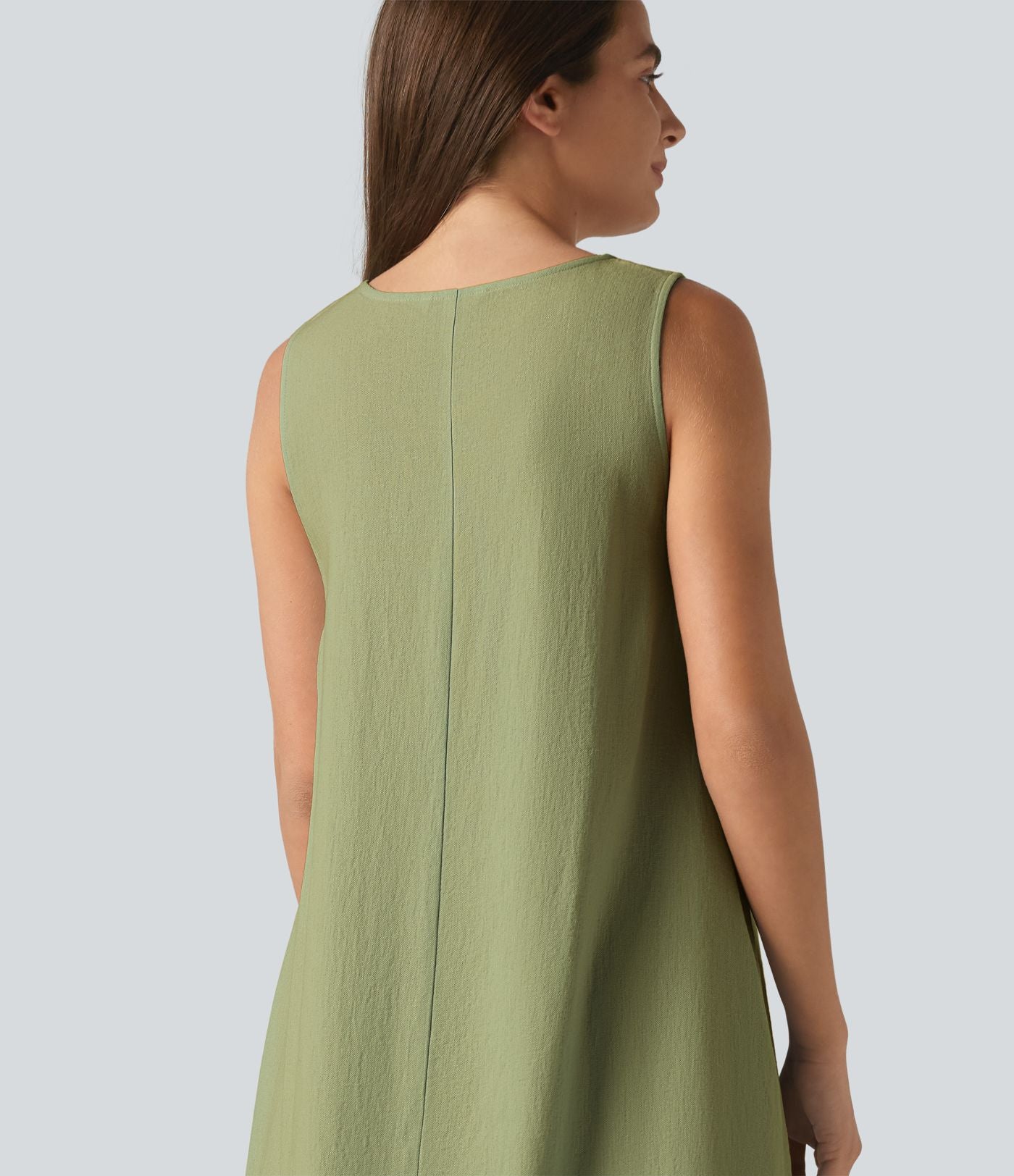 Robe débardeur midi unie sans manches à col rond et poches