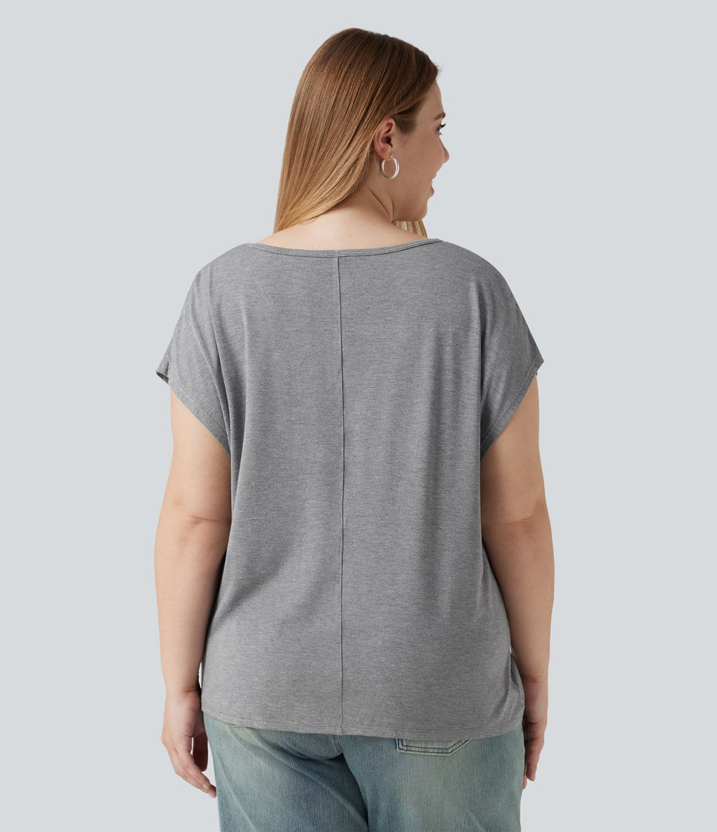 T-shirt décontracté grande taille col V manches courtes