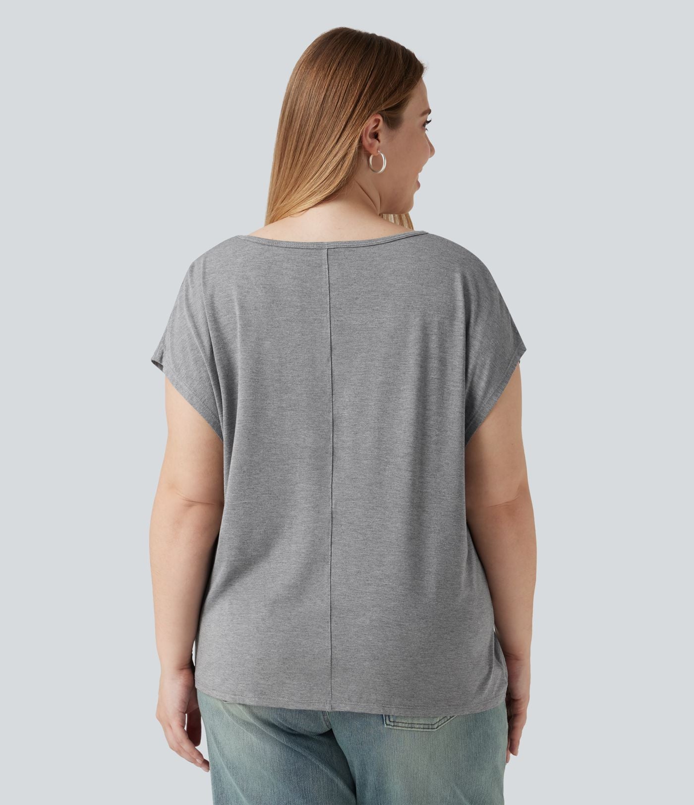 T-shirt décontracté grande taille col V manches courtes