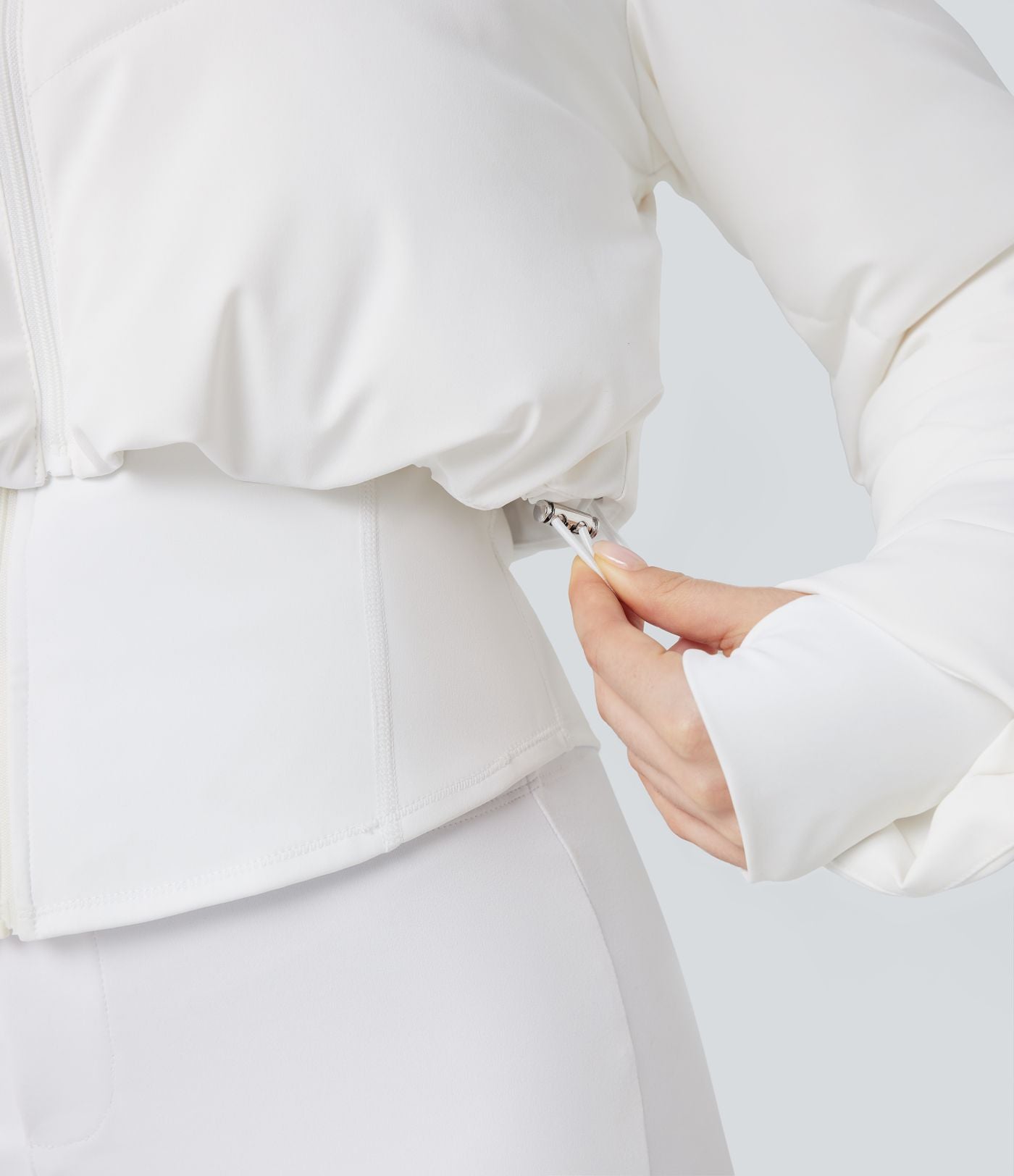 PuffFlex Manteau doudoune 3-en-1 court casual à col montant et veste à ourlet arrondi avec passants pouces et poche
