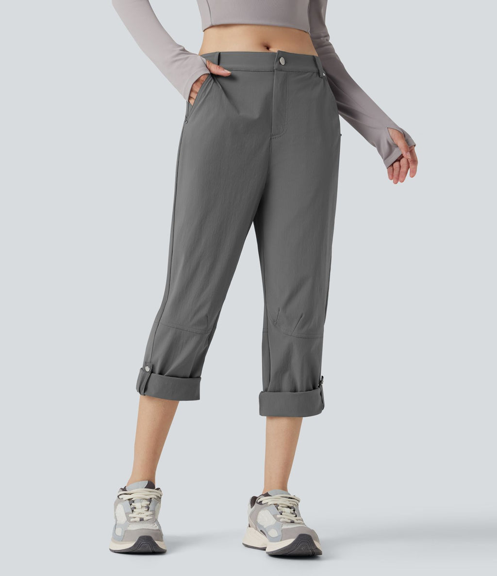Pantalon de randonnée déperlant taille mi-haute coupe droite avec poches - longueur ajustable