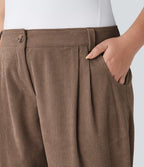 Pantalon Casual Grande Taille Velours Côtelé Taille Mi-haute Boutonnés Fermeture Éclair Poches Latérales