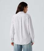 Chemise rayée col chemise ourlet arrondi manches longues coupe décontractée
