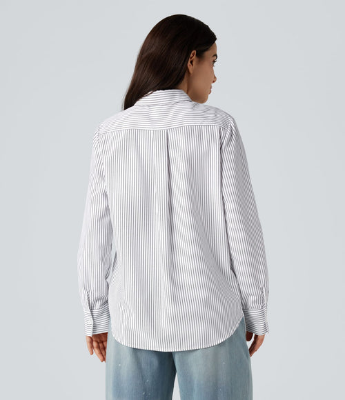 Chemise rayée col chemise ourlet arrondi manches longues coupe décontractée