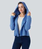 Cardigan ouvert à capuche manches longues