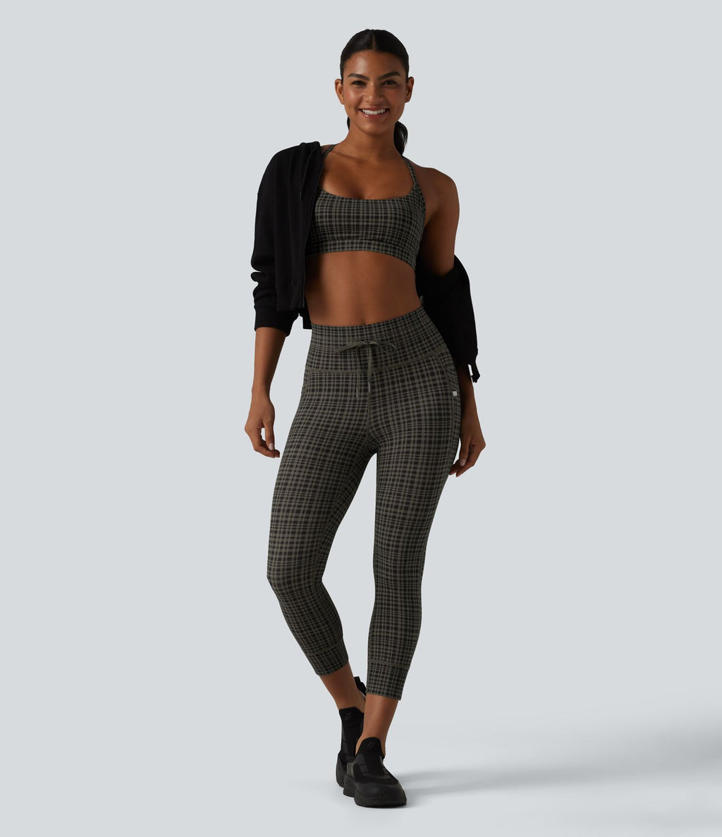 Legging corsaire de yoga Halara UltraSculpt™ imprimé à carreaux taille haute avec cordon de serrage et poches