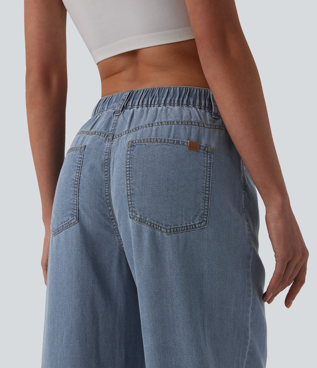 Jean large décontracté taille mi-haute en lyocell drapé avec poches