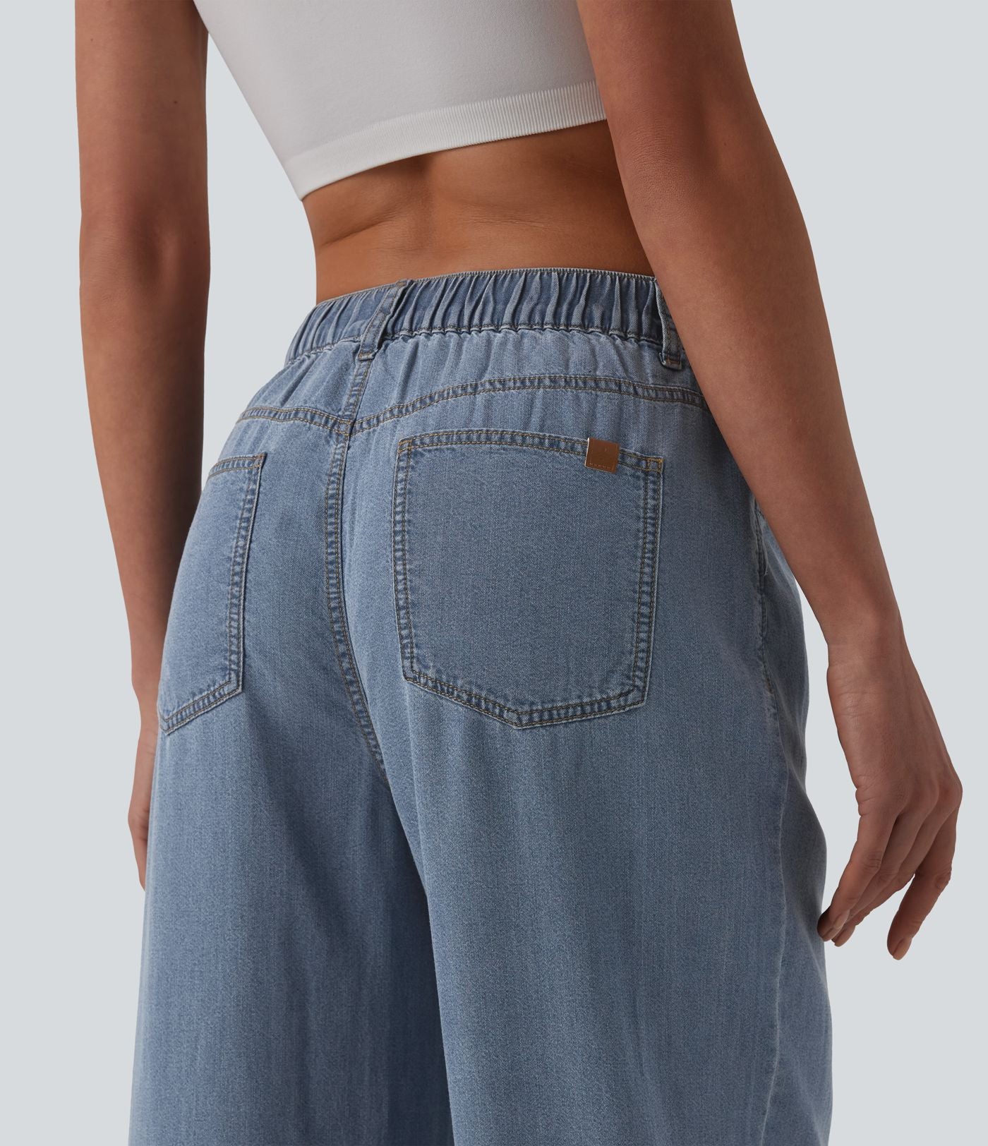 Jean large décontracté taille mi-haute en lyocell drapé avec poches