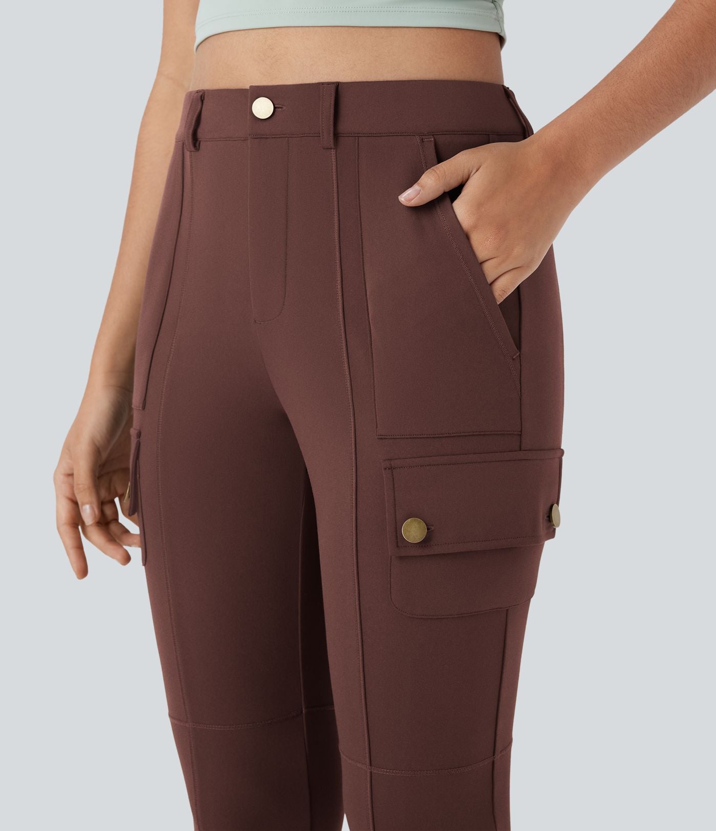 Pantalon cargo pedal pusher ajusté uni taille haute DayStretch avec poches zippées