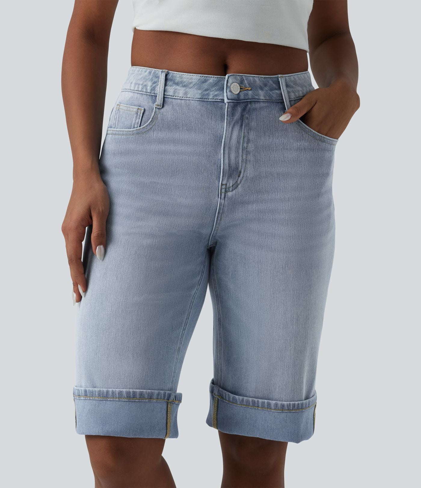 Short tailleur Halara Flex™ denim casual taille mi-haute avec poches