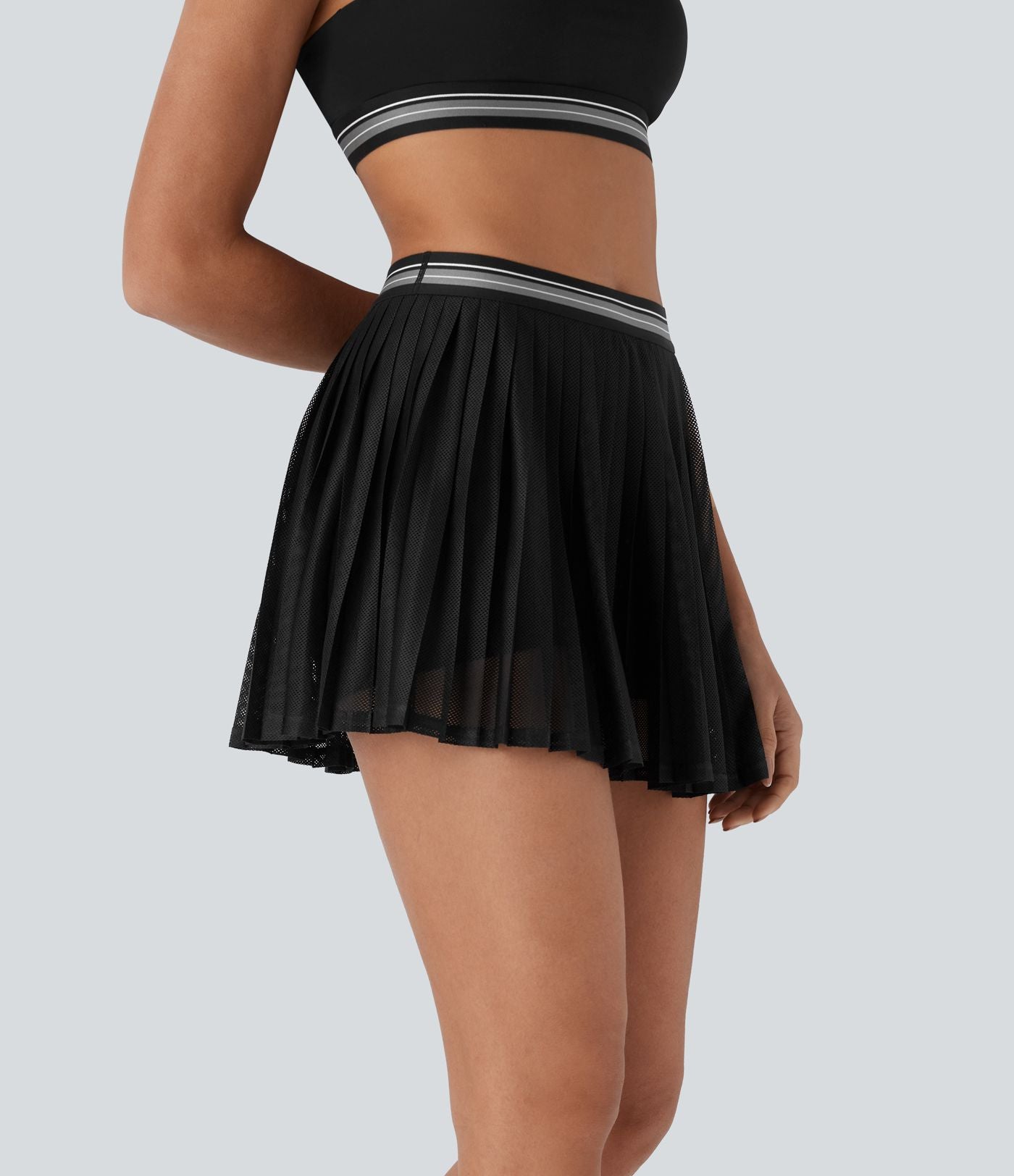 Jupe de tennis mini 2-en-1 à taille haute, color block, poches latérales, découpe plissée à effet frais InstantCool et séchage rapide
