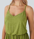 Robe longue fluide type nuisette à bretelles ajustables avec poches