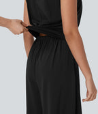 Softlyzero™ Quickdry col rond sans manches dos ajouré avec poche latérale combinaison de yoga - Édition Easy Peasy