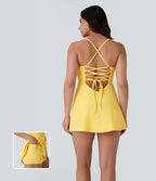 Softlyzero™ Robe-slip Sport 2-en-1 mini aérienne pour danse, effet fraîcheur, dos nu, laçage croisé et poches latérales
