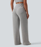 Jogging casual large coton taille haute avec poches