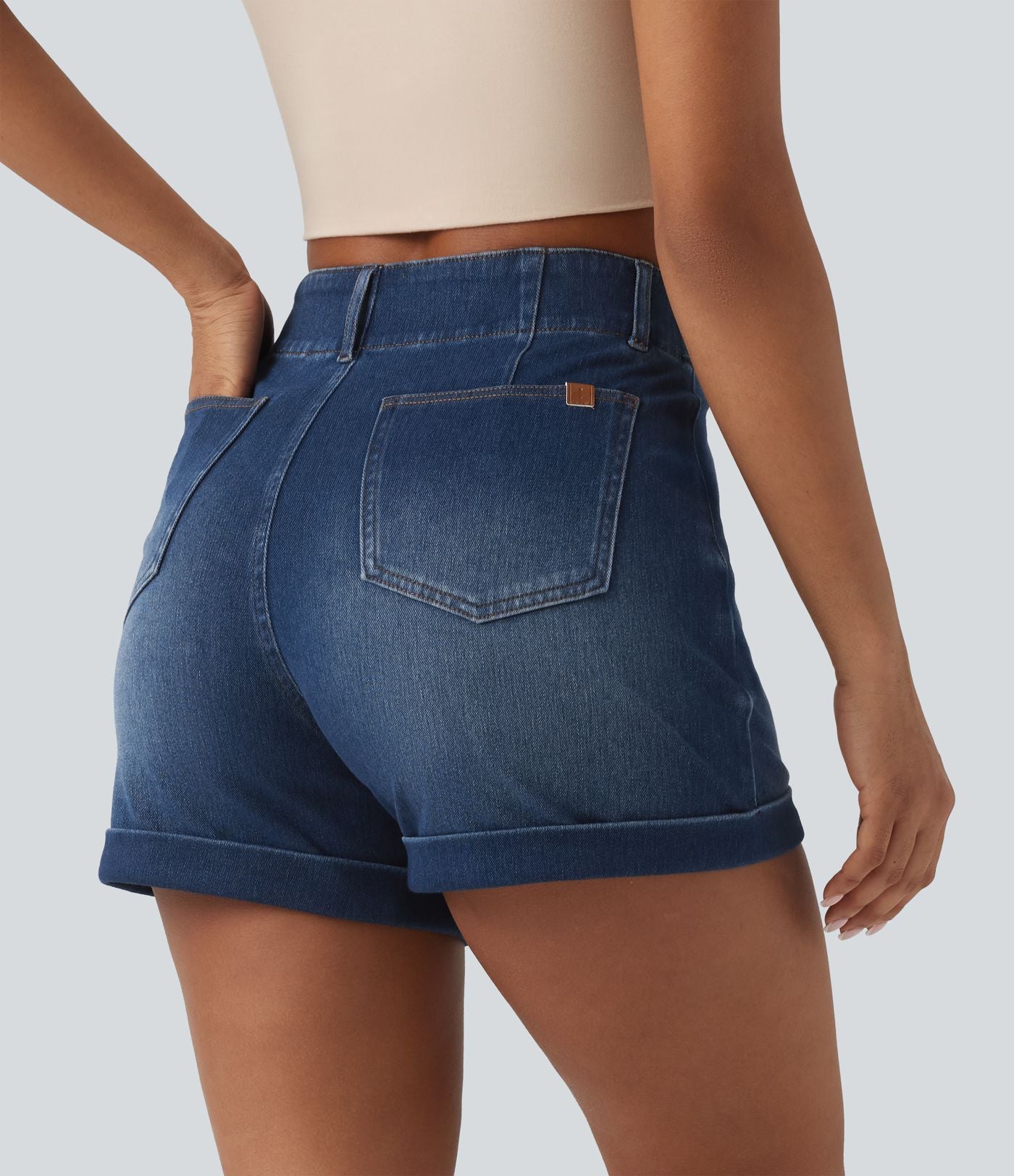 Halara Flex™ Short en jean casual taille haute ourlet roulé 10 cm avec poches