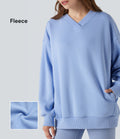 Sweat-shirt coton polaire col V manches longues avec poches
