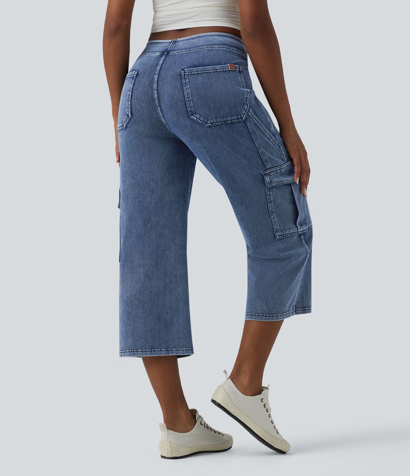 Jean cargo court casual jambe droite taille mi-haute Halara Flex™ avec poches